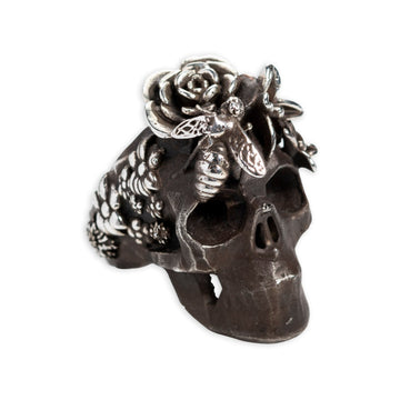 SKULL IN FLOWERS AND BEE